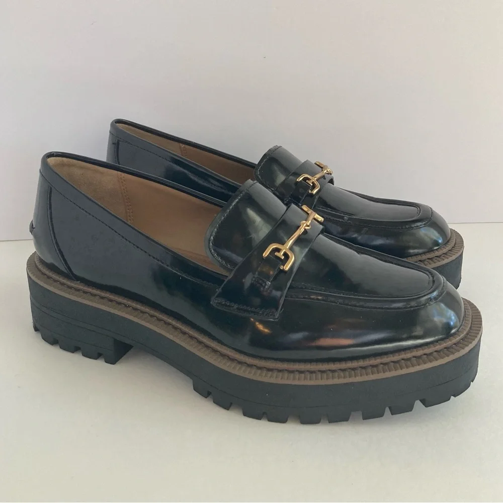Women's Sam Edelman Black  Laurs Loafer Size 7.5M Leather Chunky Platform - Picture 2 of 9